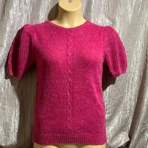 Wye Oaks Dark Pink Sweater NWT M Wool  Angora Silk Blend Short Sleeve
